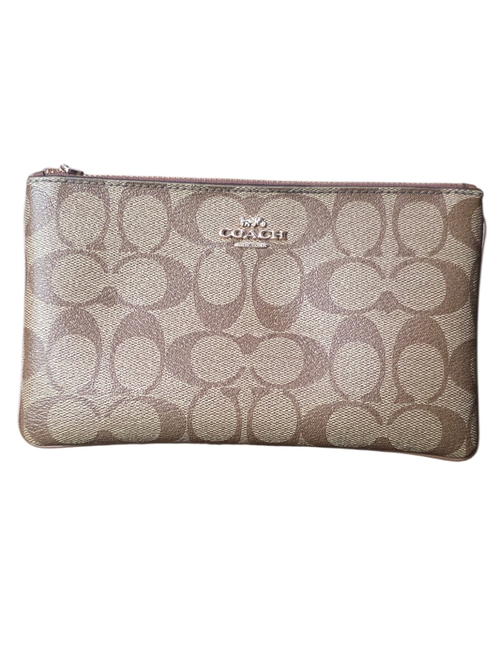 Coach Signature Canvas Clutch in Khaki/Tan